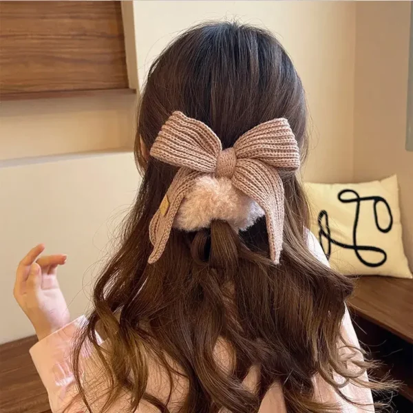 New Autumn/Winter Solid Lamb Wool Bowel Hair Rings Knitted Wool Bow Hair Tie Hair Accessories for Girls Hair Pin - Image 6