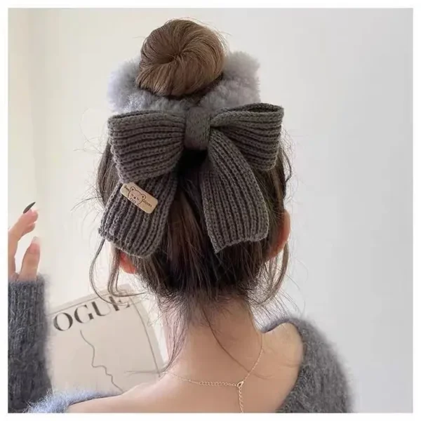 New Autumn/Winter Solid Lamb Wool Bowel Hair Rings Knitted Wool Bow Hair Tie Hair Accessories for Girls Hair Pin - Image 4