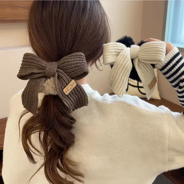 New Autumn/Winter Solid Lamb Wool Bowel Hair Rings Knitted Wool Bow Hair Tie Hair Accessories for Girls Hair Pin - Image 3