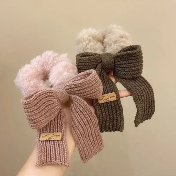 New Autumn/Winter Solid Lamb Wool Bowel Hair Rings Knitted Wool Bow Hair Tie Hair Accessories for Girls Hair Pin - Image 5