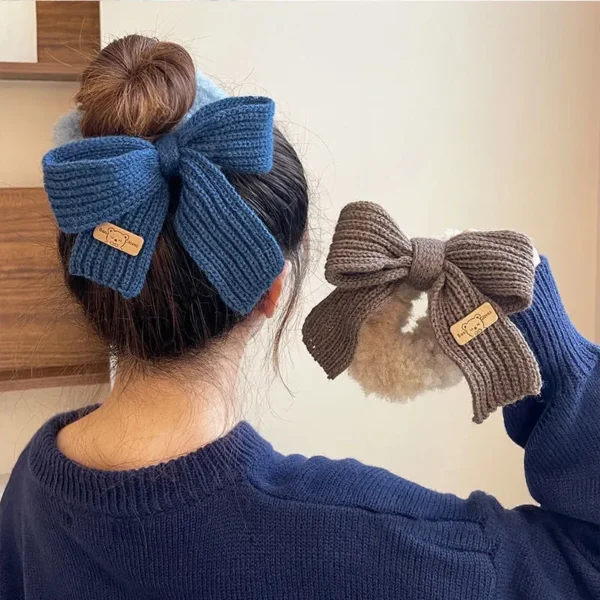 New Autumn/Winter Solid Lamb Wool Bowel Hair Rings Knitted Wool Bow Hair Tie Hair Accessories for Girls Hair Pin