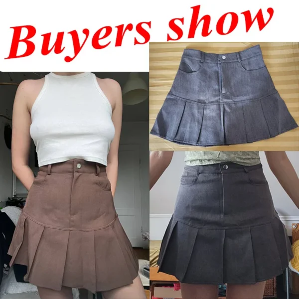 Y2K Vintage High Waist Pleated Skirt Women College Style Uniforms Safety Pants Mini Skirts Woman Korean Street Slim A-Line Skirt - Image 4